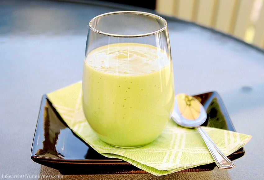 Vietnamese Avocado Shake (Sinh tố bơ) in a glass | InSearchOfYummyness.com