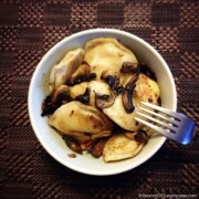 Perogies with Mushrooms - a fast weeknight dinner from InSearchofYummyness