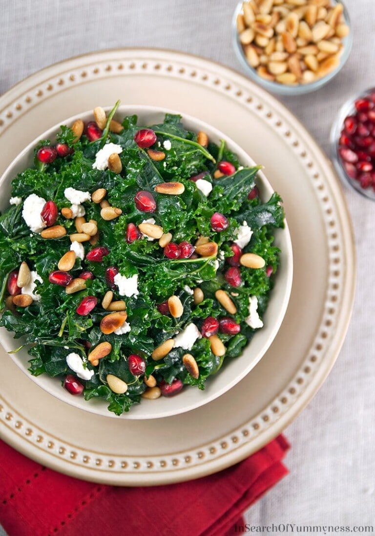 Kale Salad with Pine Nuts and Pomegranate