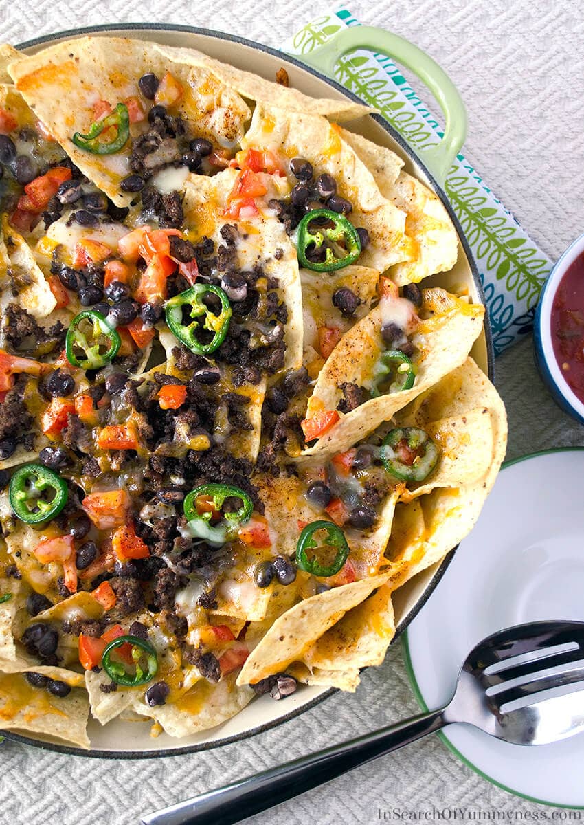 Ground Beef Nachos Recipe | InSearchOfYummyness.com