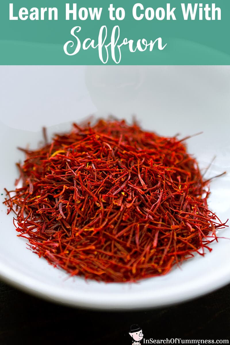 Saffron is one of the most expensive spices in the world! Learn how to use these beautiful red threads in your cooking and how to spot the fake stuff at InSearchOfYummyness.com! #saffron #uses #spice