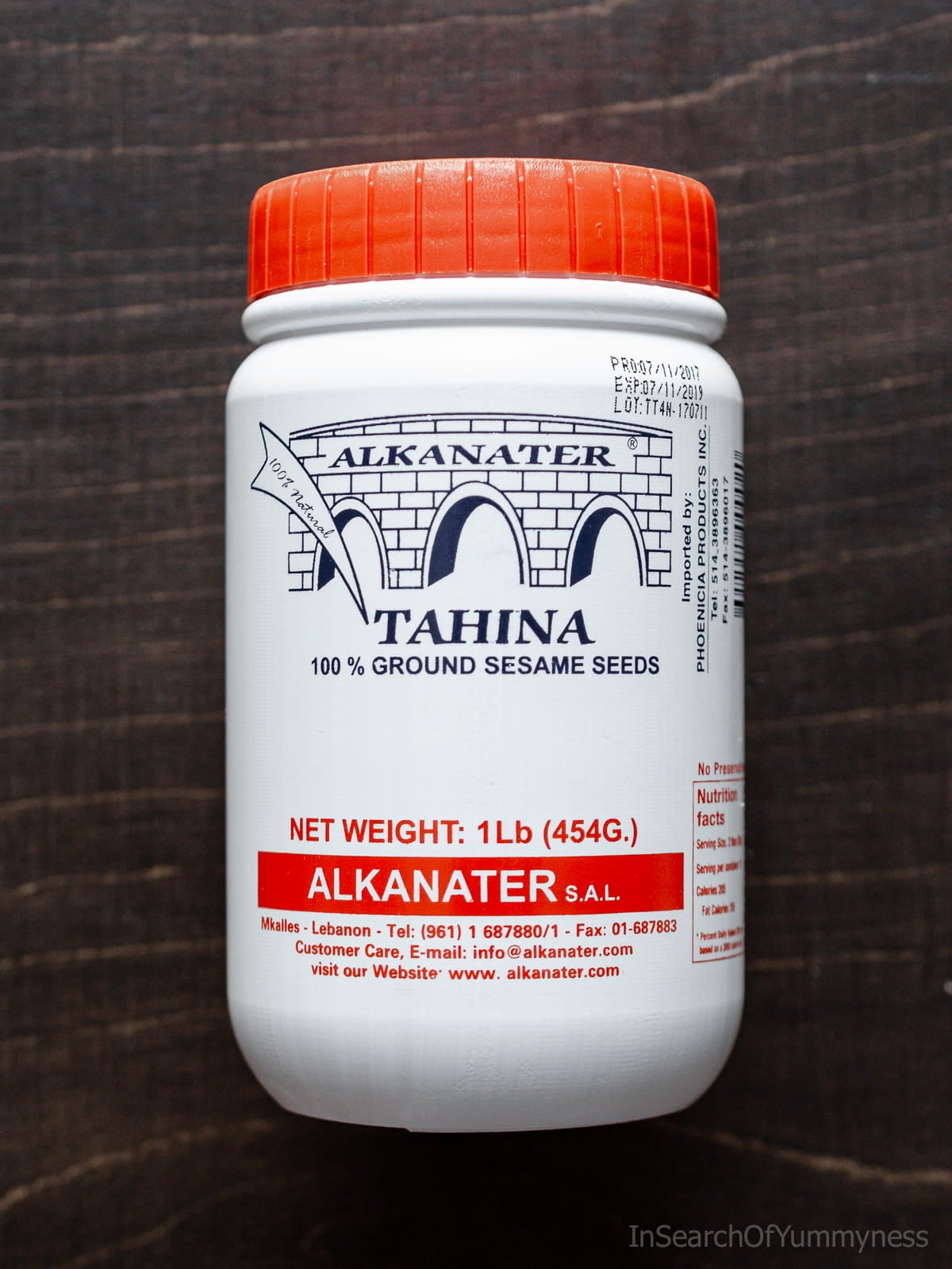 A bottle of Alkanater Tahina paste from Lebanon.