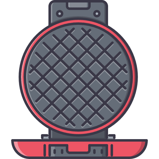 An illustration of a red round waffle maker.