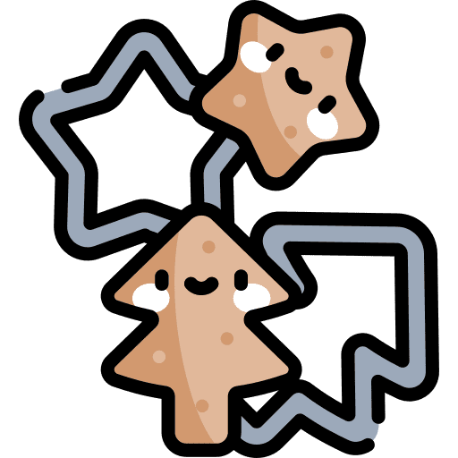 An illustration of star and tree shaped cookie cutters and cookies.